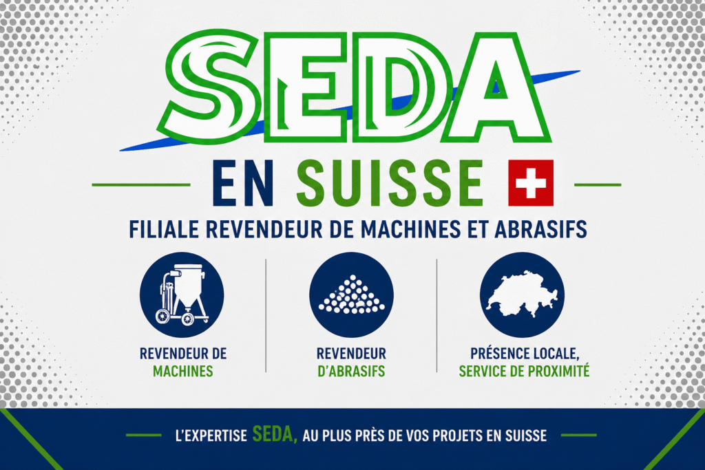 Seda présent en Suisse pour aérogommeuse et abrasif