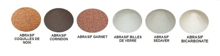 abrasifs aerogommage garnet bicarbonate coquille noix corindon billes verre scorex sedaver