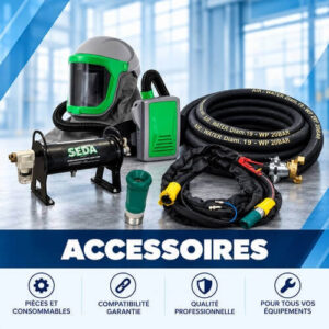 Accessoires pour aerogommeuses, EPI, tuyaux de sablage, tuyaur d'air, traitement d'air